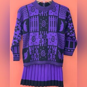 Purple & Black Patterned Girl’s 2-piece Knitwear